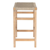 Armand 30" Modern Coastal Backless Acacia Wood Outdoor Bar Stool with Woven Rope Seat