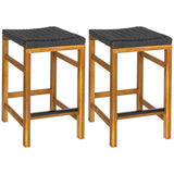 Armand 30" Modern Coastal Backless Acacia Wood Outdoor Bar Stool with Woven Rope Seat