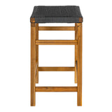 Armand 30" Modern Coastal Backless Acacia Wood Outdoor Bar Stool with Woven Rope Seat