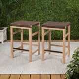 Armand 30" Modern Coastal Backless Acacia Wood Outdoor Bar Stool with Woven Rope Seat