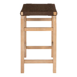 Armand 30" Modern Coastal Backless Acacia Wood Outdoor Bar Stool with Woven Rope Seat
