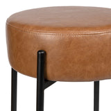 Paola Modern Minimalist Round Backless Metal/Vegan Leather Cushioned Bar Stool - JONATHAN Y