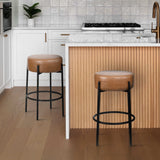 Paola Modern Minimalist Round Backless Metal/Vegan Leather Cushioned Bar Stool - JONATHAN Y