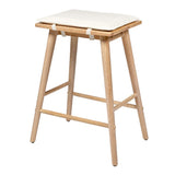 Peroni MidCentury Classic Saddle-Seat Solid Wood/Vegan Leather Backless Bar Stool with Removeable Cushion