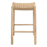 Armati Coastal Casual Handcrafted Teak Wood Backless Indoor/Outdoor Bar Stool with Synthetic Woven Seat