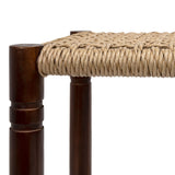 Columnar Casual Bohemian Handcrafted Teak Wood Backless Indoor/Outdoor Bar Stool with Synthetic Woven Rattan Seat