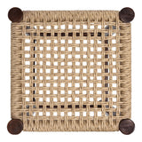 Columnar Casual Bohemian Handcrafted Teak Wood Backless Indoor/Outdoor Bar Stool with Synthetic Woven Rattan Seat