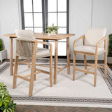 Porto Modern Coastal 3-Piece Acacia Wood Outdoor Bar Set with Cushions - JONATHAN Y