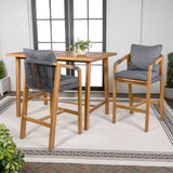 Porto Modern Coastal 3-Piece Acacia Wood Outdoor Bar Set with Cushions - JONATHAN Y