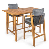 Porto Modern Coastal 3-Piece Acacia Wood Outdoor Bar Set with Cushions - JONATHAN Y