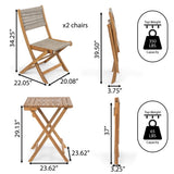 Javea Modern Coastal 3-Piece Acacia Wood Outdoor Folding Bistro Set - JONATHAN Y