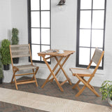 Javea Modern Coastal 3-Piece Acacia Wood Outdoor Folding Bistro Set - JONATHAN Y