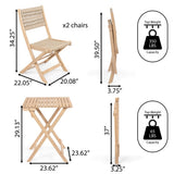 Javea Modern Coastal 3-Piece Acacia Wood Outdoor Folding Bistro Set - JONATHAN Y