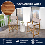 Waldo Classic Mid-Century Outdoor Acacia Wood Foldable Diamond-Quilted Back Director Chair with Cushion Set 2