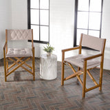 Waldo Classic Mid-Century Outdoor Acacia Wood Foldable Diamond-Quilted Back Director Chair with Cushion - JONATHAN Y