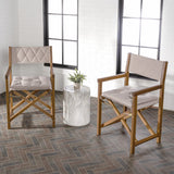 Waldo Classic Mid-Century Outdoor Acacia Wood Foldable Diamond-Quilted Back Director Chair with Cushion Set 2