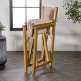 Waldo Classic Mid-Century Outdoor Acacia Wood Foldable Diamond-Quilted Back Director Chair with Cushion - JONATHAN Y