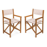 Waldo Classic Mid-Century Outdoor Acacia Wood Foldable Diamond-Quilted Back Director Chair with Cushion Set 2