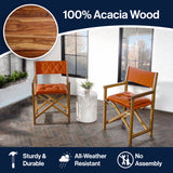 Waldo Classic Mid-Century Outdoor Acacia Wood Foldable Diamond-Quilted Back Director Chair with Cushion Set 2