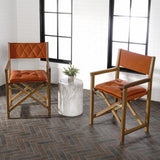 Waldo Classic Mid-Century Outdoor Acacia Wood Foldable Diamond-Quilted Back Director Chair with Cushion Set 2