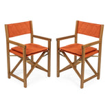 Waldo Classic Mid-Century Outdoor Acacia Wood Foldable Diamond-Quilted Back Director Chair with Cushion Set 2