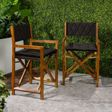 Waldo Classic Mid-Century Outdoor Acacia Wood Foldable Diamond-Quilted Back Director Chair with Cushion Set 2
