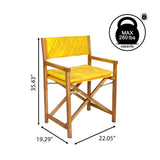 Waldo Classic Mid-Century Outdoor Acacia Wood Foldable Diamond-Quilted Back Director Chair with Cushion Set 2