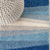 Prism Geometric Striped Area Rug Blue/Cream/Gray / Runner / 2' X 7'10" – DETAIL