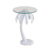 Vince 24.75" Mid-Century Vintage Glass Top Metal Palm Tree End Table - JONATHAN Y