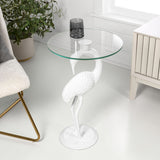 Blanche 25" Classic Mid-Century Glass Top Flamingo End Table