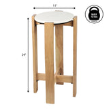 Elena 24" Minimalist Structured Wood Drink Table and Decorative End Table with White Marble Round Top