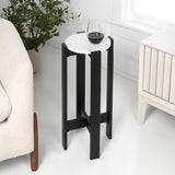 Elena 24" Minimalist Structured Wood Drink Table and Decorative End Table with White Marble Round Top