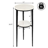 Seraphina 24.75" Industrial 2-Tier Metal Frame Drink Table and Decorative End Table with White Marble Round Top