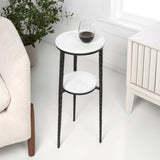 Seraphina 24.75" Industrial 2-Tier Metal Frame Drink Table and Decorative End Table with White Marble Round Top