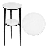 Seraphina 24.75" Industrial 2-Tier Metal Frame Drink Table and Decorative End Table with White Marble Round Top