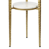 Seraphina 24.75" Industrial 2-Tier Metal Frame Drink Table and Decorative End Table with White Marble Round Top