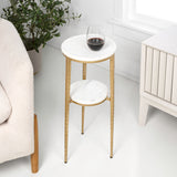 Seraphina 24.75" Industrial 2-Tier Metal Frame Drink Table and Decorative End Table with White Marble Round Top