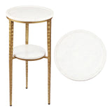 Seraphina 24.75" Industrial 2-Tier Metal Frame Drink Table and Decorative End Table with White Marble Round Top