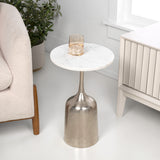 Pip 20.25" Classic Designer Metal Drink Table and Decorative End Table with White Marble Round Top and Bell Pedestal Base