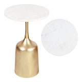 Pip 20.25" Classic Designer Metal Drink Table and Decorative End Table with White Marble Round Top and Bell Pedestal Base