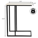 Caius 24.25" Designer Industrial Metal C-Shaped End Table and Side Couch Table with White Marble Top