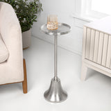 Irida 24" Art Deco Designer Pedestal Drink Table and Decorative End Table with Hammered Round Top and Bell Base