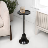 Irida 24" Art Deco Designer Pedestal Drink Table and Decorative End Table with Hammered Round Top and Bell Base