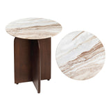 Naomi 18" Rustic Minimalist Marble/Wood X-Base Accent Table