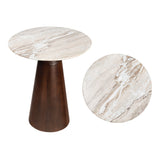 Kaito 18" Rustic Minimalist Round Marble/Wood Accent Table