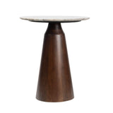 Kaito 18" Rustic Minimalist Round Marble/Wood Accent Table