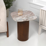 Milos 18" Rustic Minimalist Square Marble/Wood Accent Table