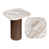 Milos 18" Rustic Minimalist Square Marble/Wood Accent Table