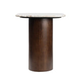 Milos 18" Rustic Minimalist Square Marble/Wood Accent Table