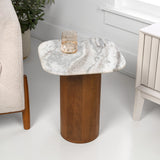 Milos 18" Rustic Minimalist Square Marble/Wood Accent Table